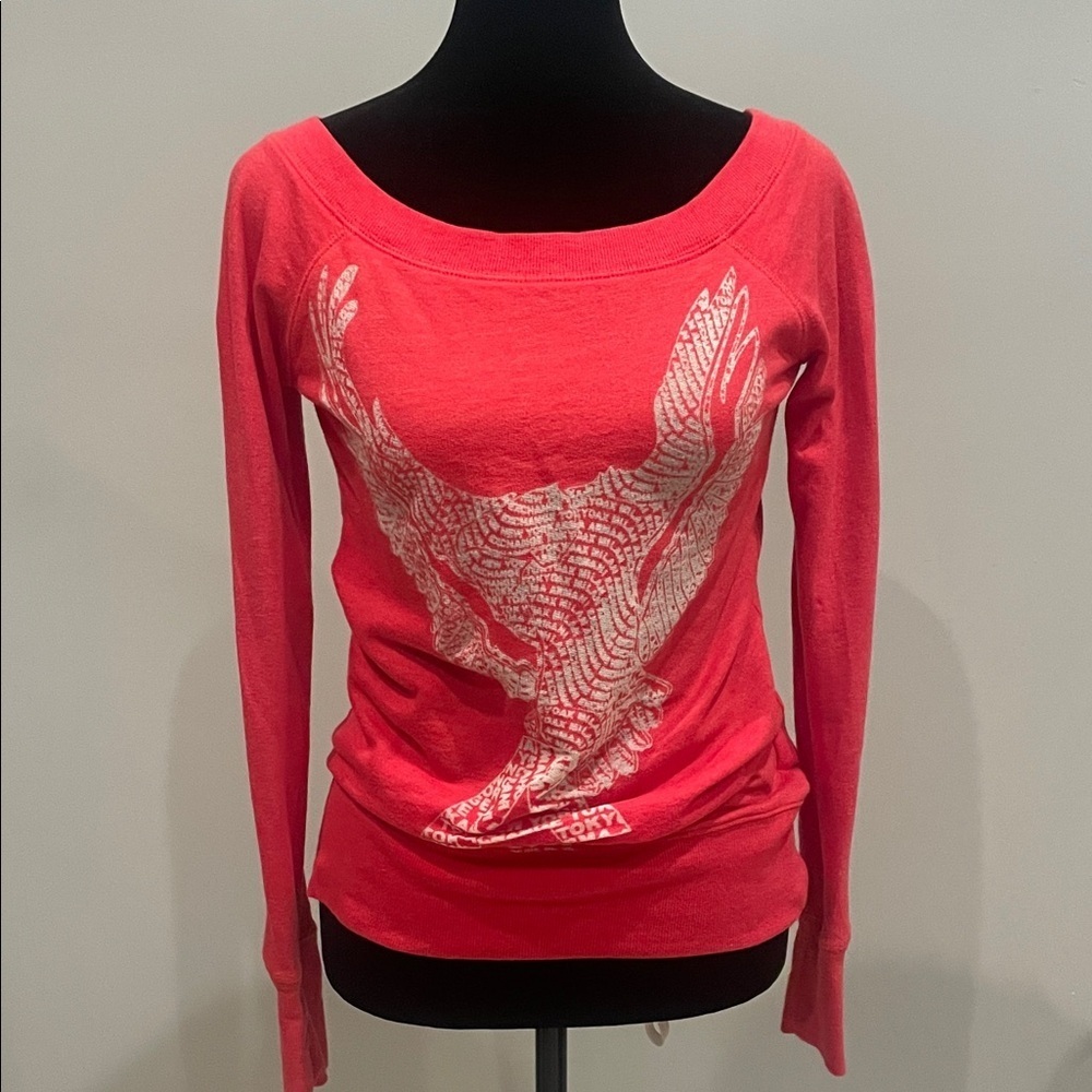 Red Long Sleeve Top with White eagle Graphic